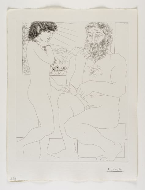 Pablo Picasso Sculpteur songeant, Modèle aux Cheveux noirs et Bol avec trois Anémones Etching, 1933 45 x 34 cm