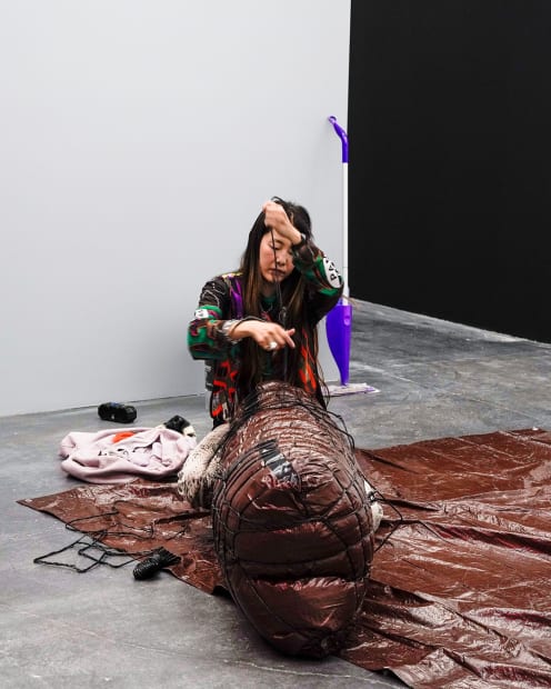 All works presented in this exhibition stem from an artistic process that is both physical and painterly. The Bondage Baggage...