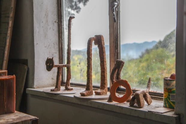 .....one day having broken up one of these sculptures in frustration, a cat, who often visited me in the studio,...