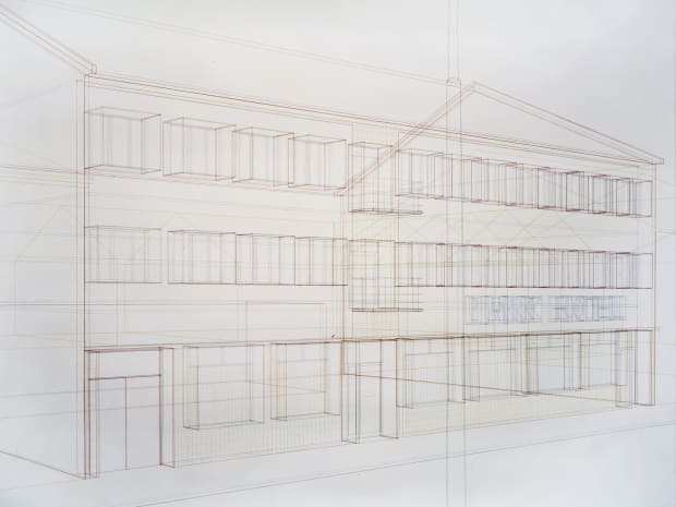 The artist gained international recognition for her large-format perspectival room drawings. In her transparent projections of lines created from memory...