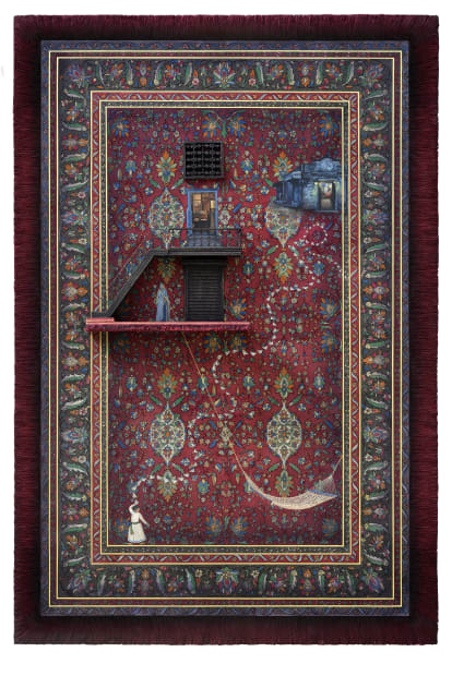 Between memory and motion, Ajay Dhapa reflects on contentment. At the centre, a lady in blue, his mother, holds the...