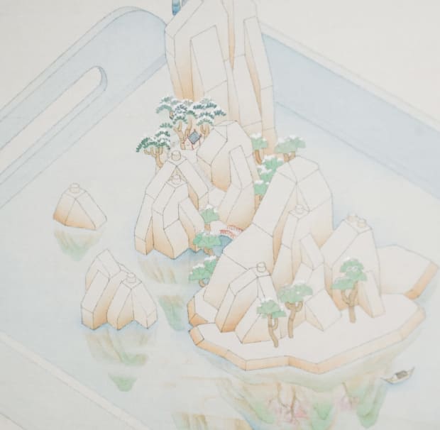 张小黎的作品展现了多元性、开放性和内向性，在跨越历史文化的知识架构和艺术体系中溯本同源，解构并重塑专属于她的独特视觉语言。以绢为本，三矾九染，在工笔的细致层叠和反复晕染下，小黎呈现的是轻盈静谧、简淡深远的新式造境。她考察西方科学理论及其特定图像 —— 如拓扑学和量子力学等 —— 对人们想象世界方式的改变，再以之回望文化经典，推动创作的新生。科学的紧密逻辑与艺术的感性创新重叠交织，构造成别有一番心意的景致，在浮光掠影间诉说着根植于中国传统的现代创新和诗意之美。