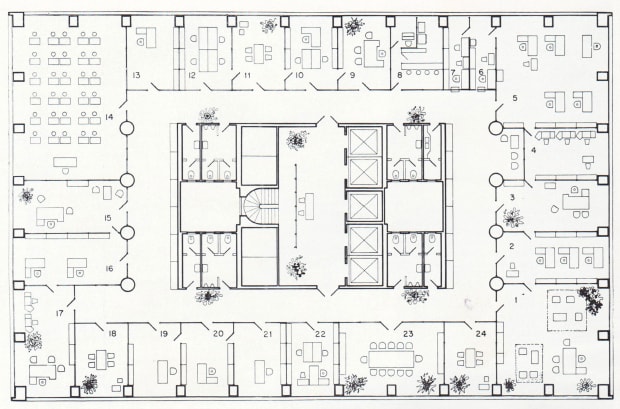 In the project plan, we can observe the director's room occupying a large space, with an office table facing the...