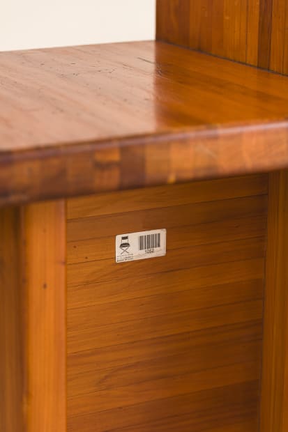 The Sesc Stool is structured with only four thick rectangular blocks of plywood pine, different from the traditional thin layers...