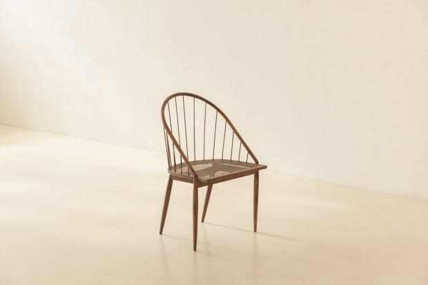 DINING CHAIRS WITH STICKS BACKS, 1948 This set of eight exquisitely crafted Cane Chairs in Amendoim Wood, designed by Joaquim...