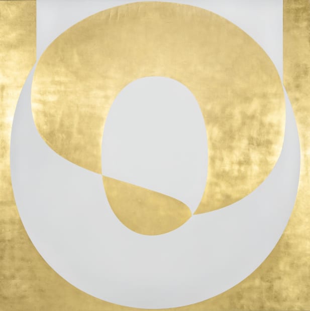 This commanding large-scale work atomizes the concept of democratic consultation, deconstructing laden words into idiosyncratic geometries within sensorial gold fields.