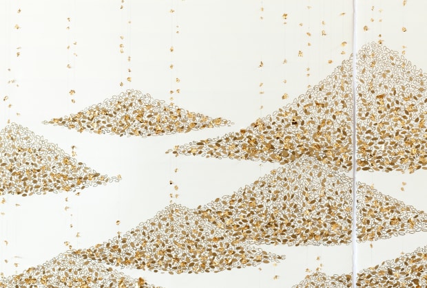 Accumulation of Dreams, A drawing series of graphite, gold ink, and 18 carat gold leaf on arches paper