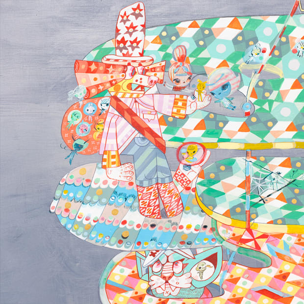 detail image of artist duo KeFe's painting "Sound Check"