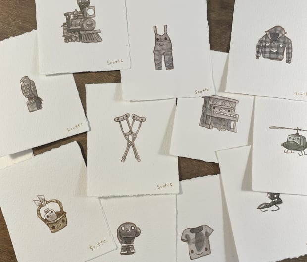 a bunch of small object paintings by Scott C