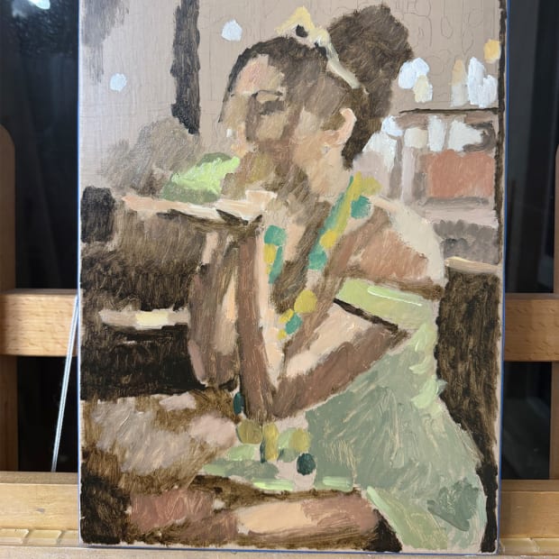 underpainting of Tiana princess painting by Matthew Grabelsky