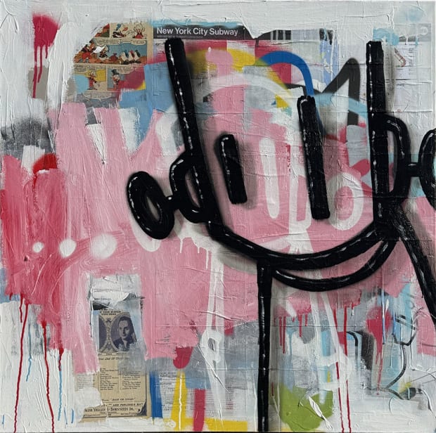 ChrisRWK robot painting with pink and white background