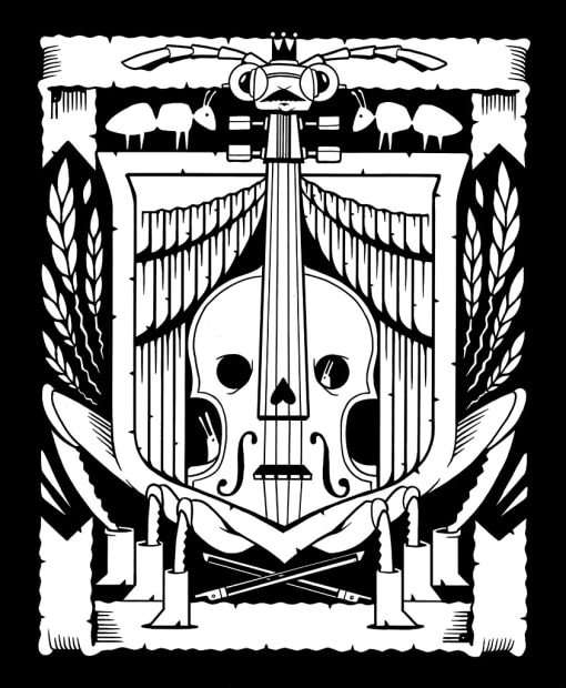 black and white drawing by Jeremy Fish of an insect creature