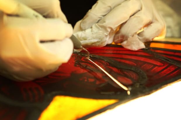 You can imagine that the labor-intensive process of the production of stained-glass windows was a very costly affair and therefore...