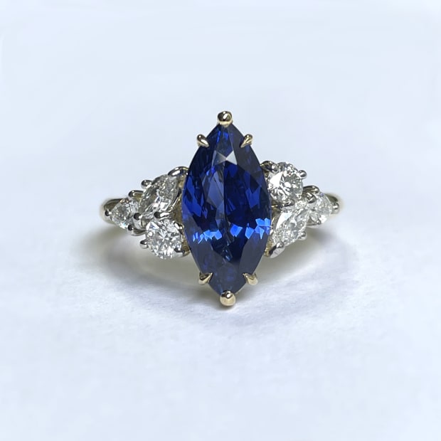 Bespoke Aril Jewels sapphire & diamond engagement ring
