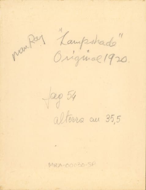 Man Ray (1890-1976) Lampshade, 1920 Gelatin silver contact print mounted to board, printed c. 1920 Signed, titled, dated, and annotated...