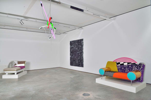 The sofas by Anselm Reyle presented at the exhibition are the found objects masterly transformed to the new design objects,...