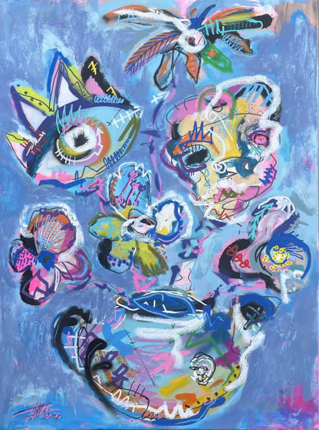 Scholten’s visual language is layered and symbolic, weaving together references from street art, pop culture, and the CoBrA movement with...