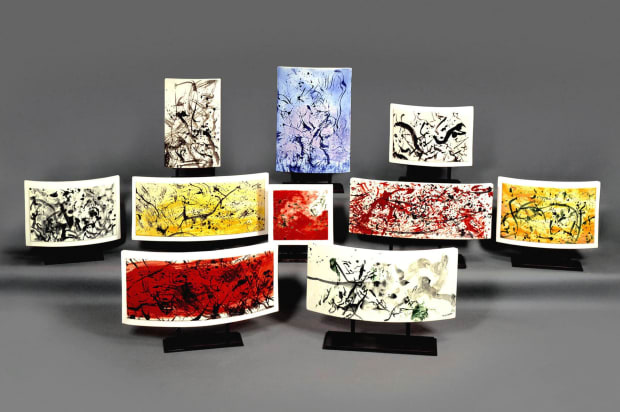 Series of ten steles, 2007 Made by Francis Delille, Atelier La Tuilerie in Treigny, screen prints onto china of original...