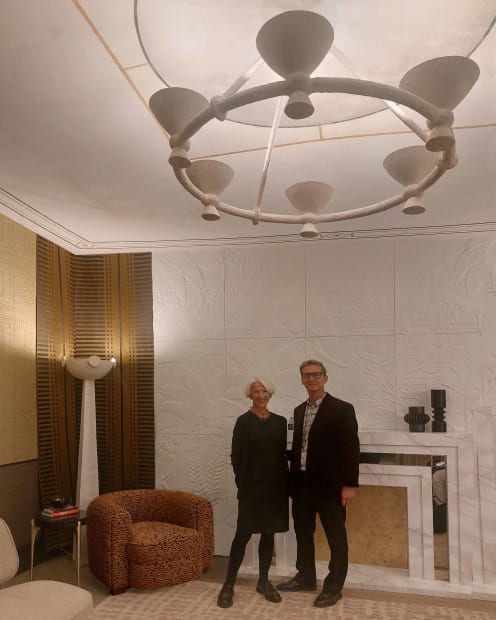 Martin and Pamela Huxford - The Olympia Plaster Floor lamp and the Lucie Plaster Chandelier
