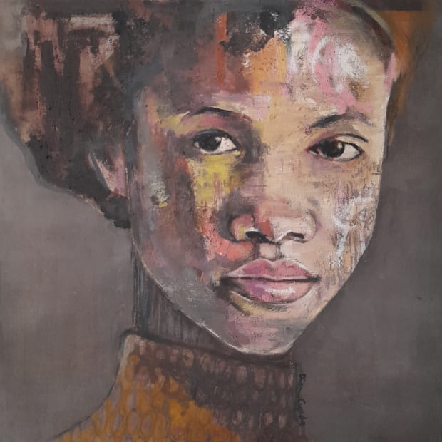 Q: You layer mixed media to create collage portraits. Can you please explain your artistic practice? A: I do not...