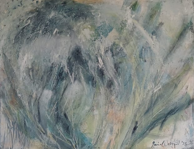 Q: Your artworks are predominately made of what can be described as more earthly tones, such as blue, green, and...