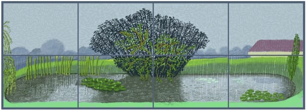 David Hockney 25th July - 7th August 2021, Rain on the Pond, 2021 iPad Paintings,