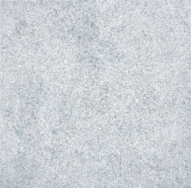 Yayoi Kusama, Infinity Nets (KYKEY), 2017. Acrylic on canvas. A late Infinity Net painting where repeated arcs create a hypnotic field that embodies obsession, repetition, and infinity.