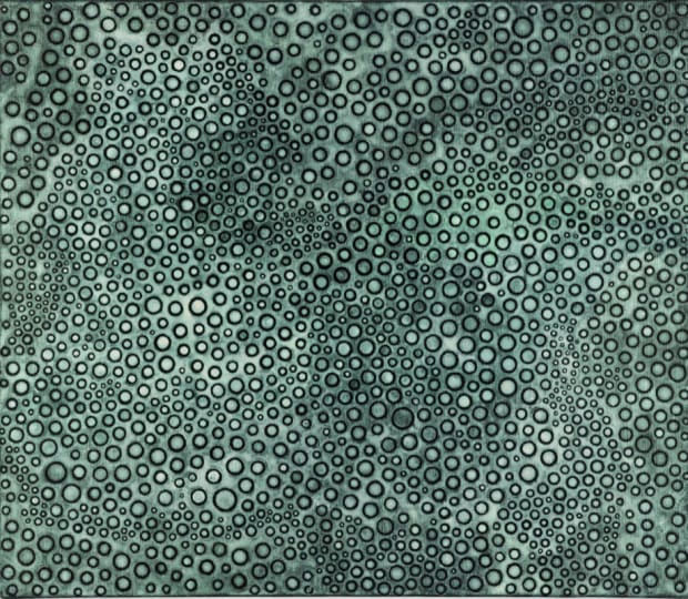 Yayoi Kusama, Infinity Dots (TWXZP), 2003, original painting featuring vibrant polka dot patterns arranged in rhythmic repetition and bold colour fields.