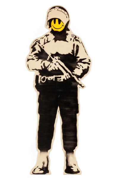 Banksy’s law enforcement motif carries extra weight because his own practice operates outside the boundaries of the law. By creating...