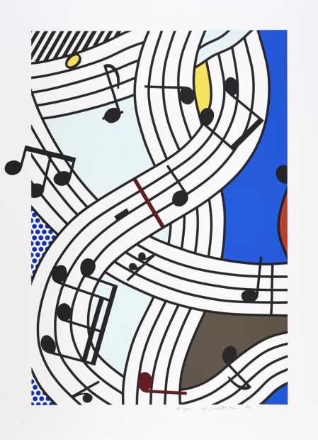 BACK TO: ROY LICHTENSTEIN Roy Lichtenstein&rsquo;s Composition I, created in 1996, is a screenprint that brings musical notation into the...