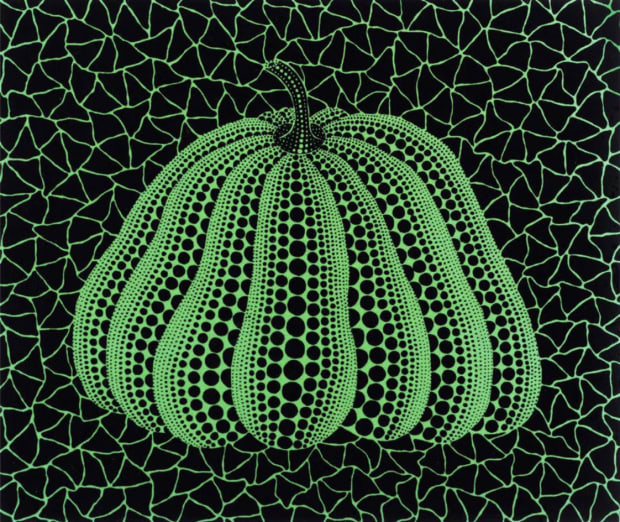 Yayoi Kusama, Pumpkin (GB-D), 2004. Screenprint, 27 × 29 cm, edition of 80. Depicts Kusama’s iconic pumpkin motif with bold patterning and repetition, a signature theme across her graphic works.