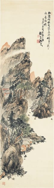 Lot037《江山清趣図》 四言四句の古詩形式の自作詩が書かれます。「風が渡る松の声や竹の韻(ひびき)は、濃くもなく淡くもない。耳を傾けてこれを聴くことができれば、にわかに画の価値も増そう。」目で見るだけでなく耳を傾けて、画中を吹き渡る風の音を聴くことができる鑑賞者であれば、この画も価値を増すであろうという内容です。作品を手にした人が、漫然と画を眺めるだけで終わらず、作品に共鳴し、没入して愉しむことを期待して書き付けたのでしょう。