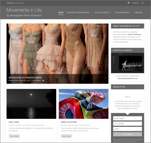 Movements in Life, a magazine style features website by photographer Simon Tomkinson. Studying natural movement universally, including the human experience.