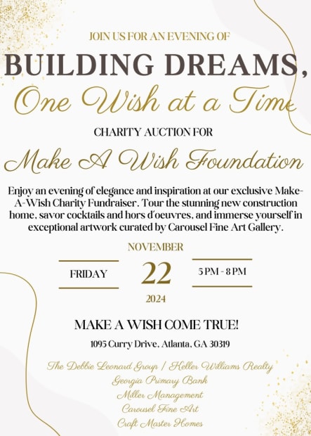 Invitation for philanthropic event raising money for Make A Wish in Atlanta, Georgia.