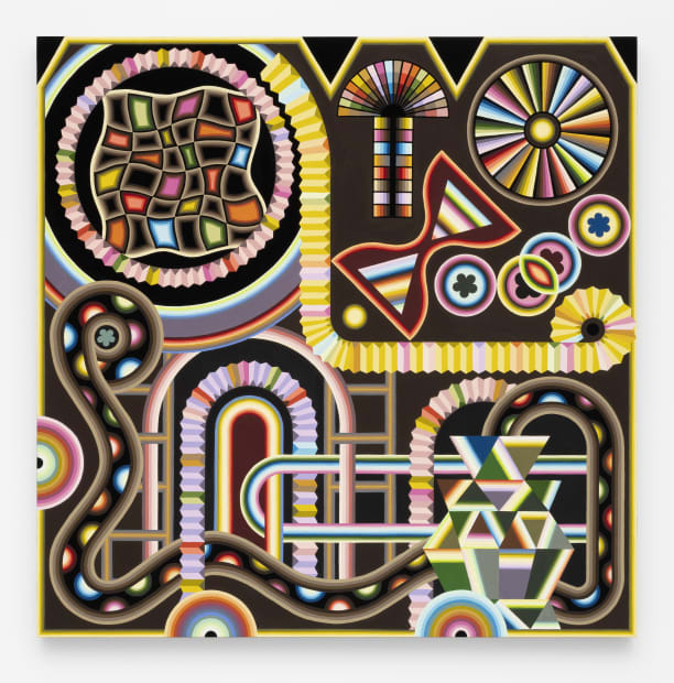 A recent painting, Mr. Snakes and Ladders, 2024, also takes the game as its subject, this one with global roots...