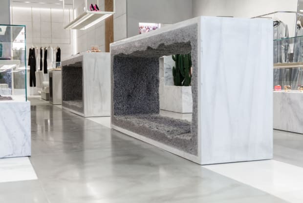 STELLA MCCARTNEY / PALO ALTO Displayed at Stella McCartney in Palo Alto, Mastrangelo's consoles and sofa are designed to integrate...