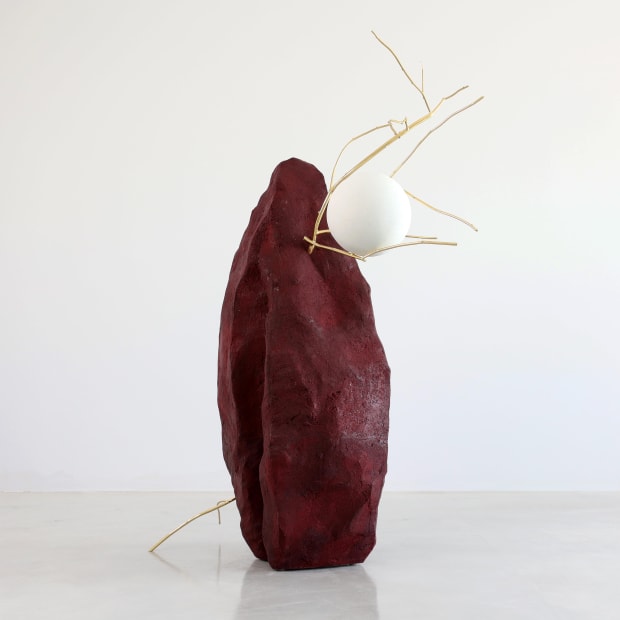 September Floor Lamp Hand-Dyed Sand + Crushed Glass + Powdered Glass + Brass 60H x 48W x 32D inches The...