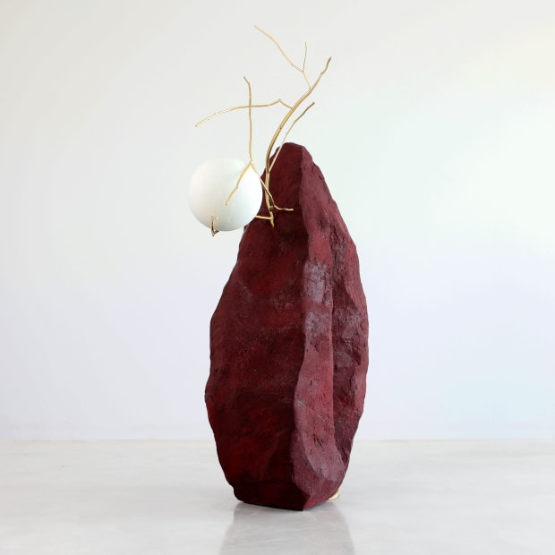 September Floor Lamp Hand-Dyed Sand + Crushed Glass + Powdered Glass + Brass 60H x 48W x 32D inches The...