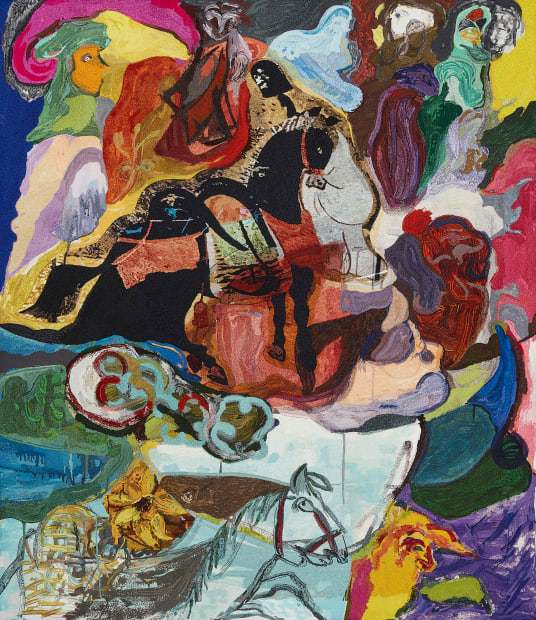 Dimensions: W 3.9 ft x H 5 ft Medium: Acrylic painting translated into intricate hand embroidery (aari and zardozi) Frugal...