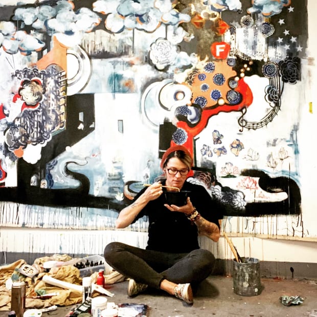 Antoinette Wysocki, a mixed media painter & abstract collage artist works in upstate New York. She incorporates aspects of randomness...