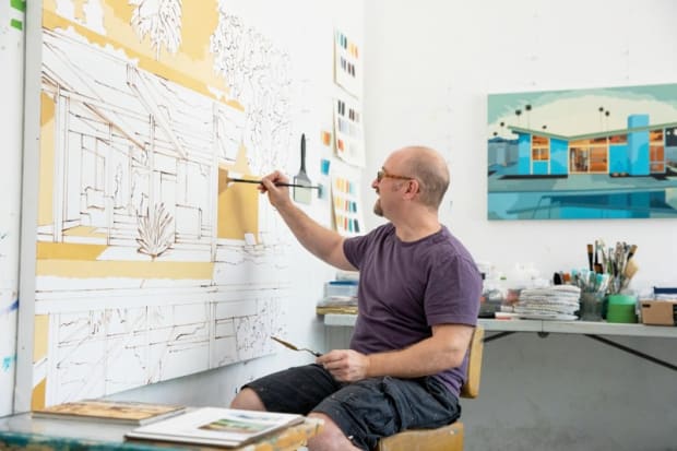 Celebrated as 'the next David Hockney' by Annabel Sampson, Deputy Editor of Tatler, painter Andy Burgess, originally from London but...