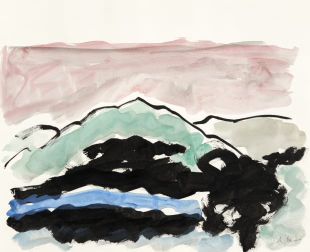 Many of the drawings on view are informed by Adnan's experience of displacement and invoke the nostalgia of memory, echoing...