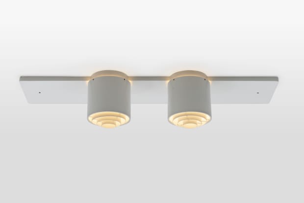 Ceiling lamp with painted diffusers, ca. 1960 Lacquered metal 25 x 116 x 28 cm (9 7/8 x 45 5/8...