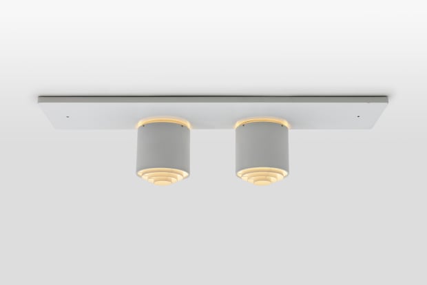 Ceiling lamp with painted diffusers, ca. 1960 Lacquered metal 25 x 116 x 28 cm (9 7/8 x 45 5/8...