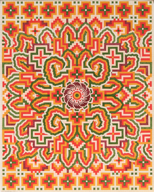 Drawing by Matthew Craven of a mandala in various bright colors 