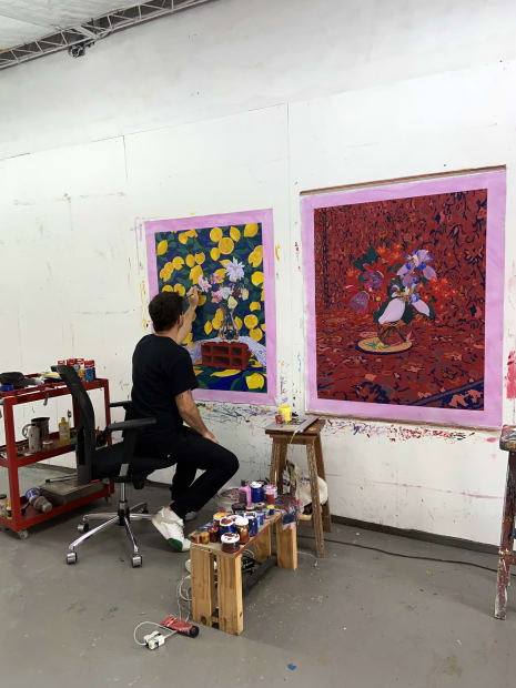Francisco Diaz Scotto (Pastel) working in studio