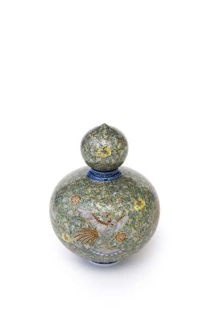 Yuki Hayama, Perfume Bottle: Green Phoenix and Arabesque with Gold glaze