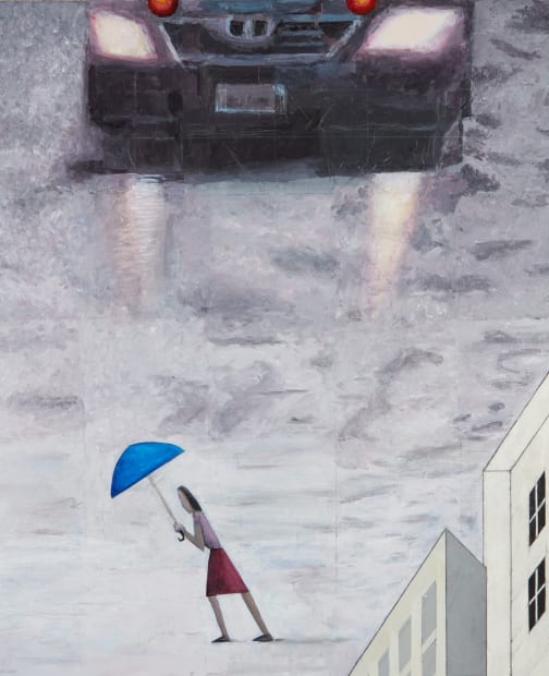 Larsen is interested in depicting 'inhospitable nature,' juxtaposing an eerily perfect manicured lawn with the more naturalistic, void-like pond in...