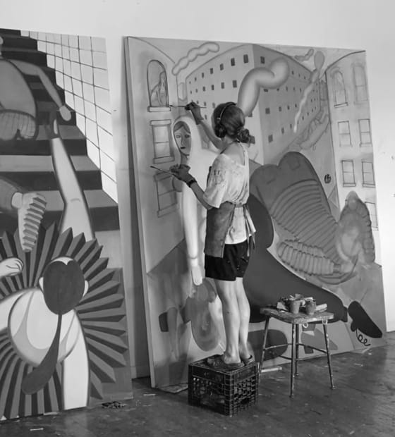 In Weaver’s street scenes, the sidewalk serves as a stage upon which interpersonal dynamics and power struggles are played out....