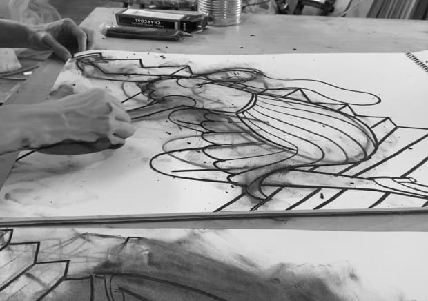 “Navigating public space as a woman requires a heightened awareness of one’s own body, self-presentation, and comportment. A visual motif...